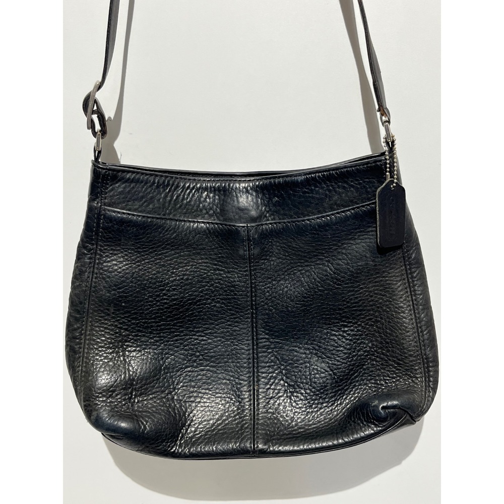 Coach Black Pebbled Leather Crossbody Bag Silver Hardware Vintage Messenger